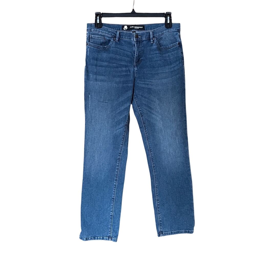 Karl Lagerfeld Paris Jeans Womens 14 Straight Leg Stretch Mid Rise Medium‎ Wash